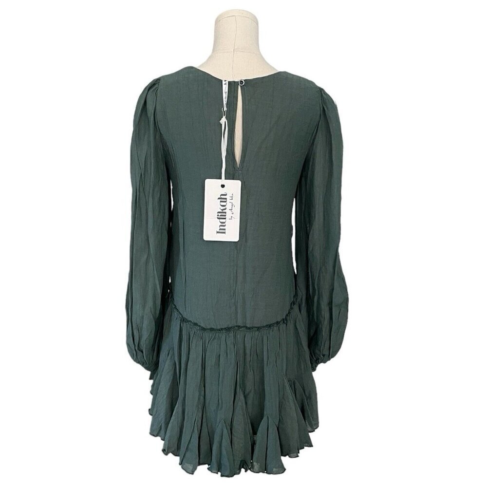 Angel Biba NWT‎ Bohemian Long Sleeve Midi Dress Womens XS/S Green Ruffle Holiday - Picture 2 of 15